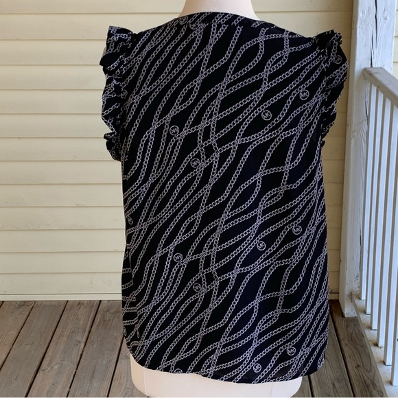 Michael Kors Top L Equestrian Chain Print MK Logo 1/4 Zip Sleeveless Blouse - Picture 2 of 7